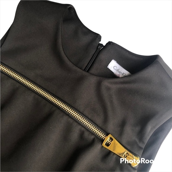 Calvin Klein black sleeveless dress with gold zipper over chest size 2 - Picture 2 of 10